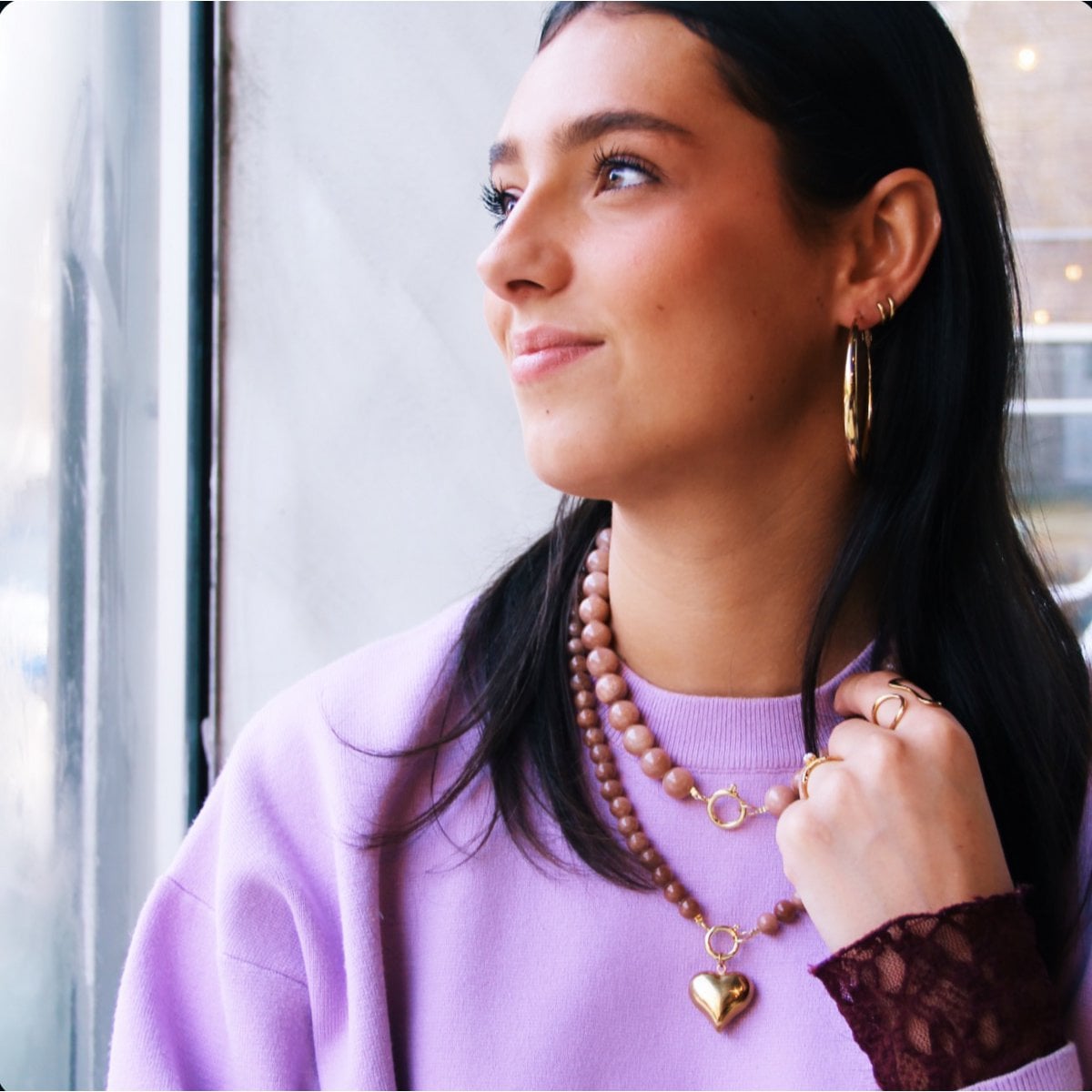 Natuurstenen kleine kralenketting - lichtroze - Selva & Co