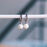 SS351 -  Stainless steel creoles with freshwater pearl drop - silver - Selva & Co