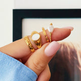 Steel ball ring with pearl - gold - Selva & Co