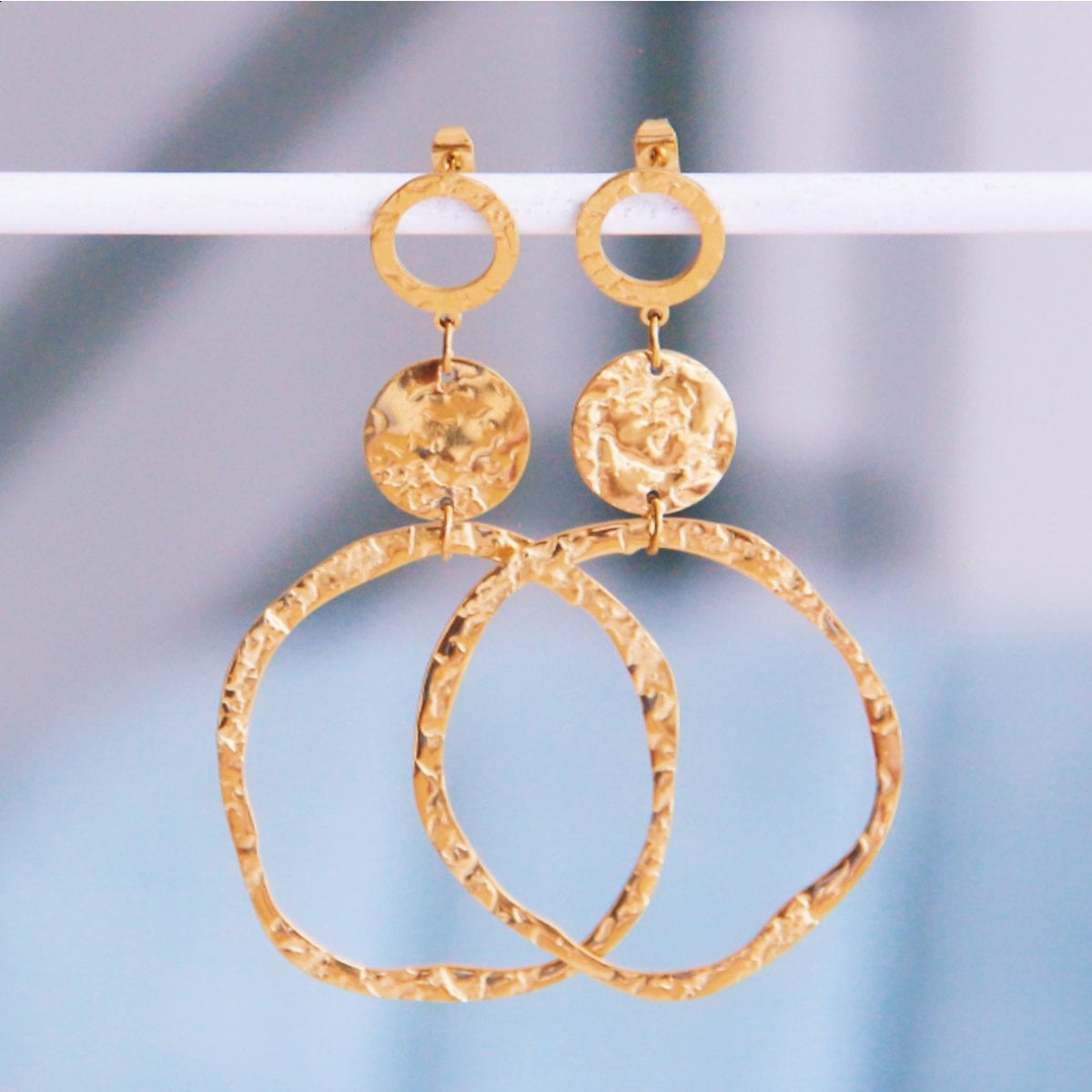 Statement earring round hammered rings - Selva & Co