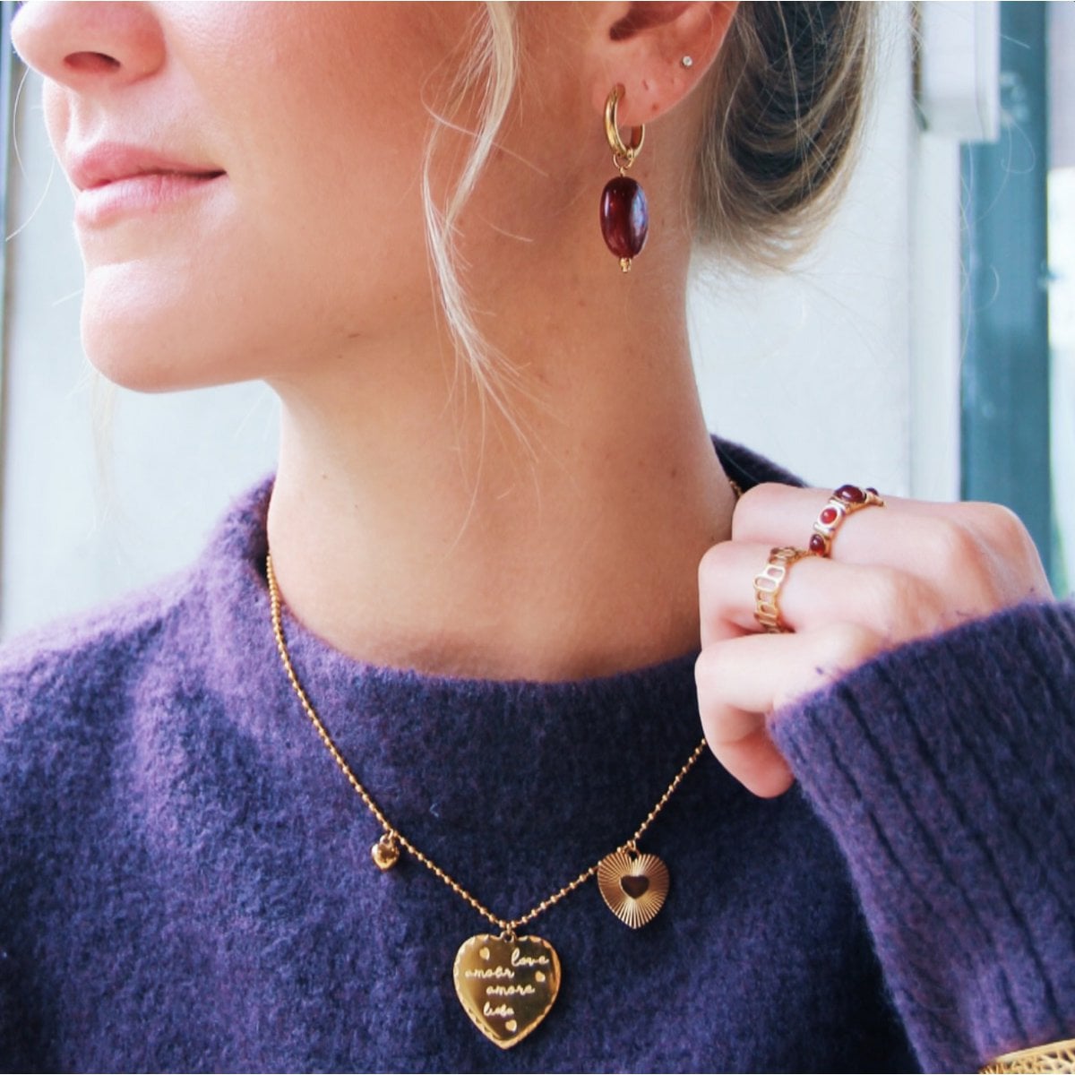 Ballchain charm necklace with 3 hearts - Selva & Co
