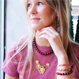 Double miyuki bracelet with 3 mini hearts - magenta - Selva & Co