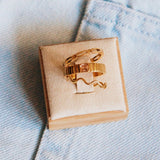 R608: Stainless steel minimalist ring with cubes - gold - Selva & Co