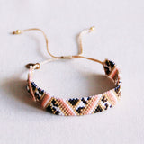 Weaving bracelet with zigzag and leopard print - salmon/brown/white - Selva & Co