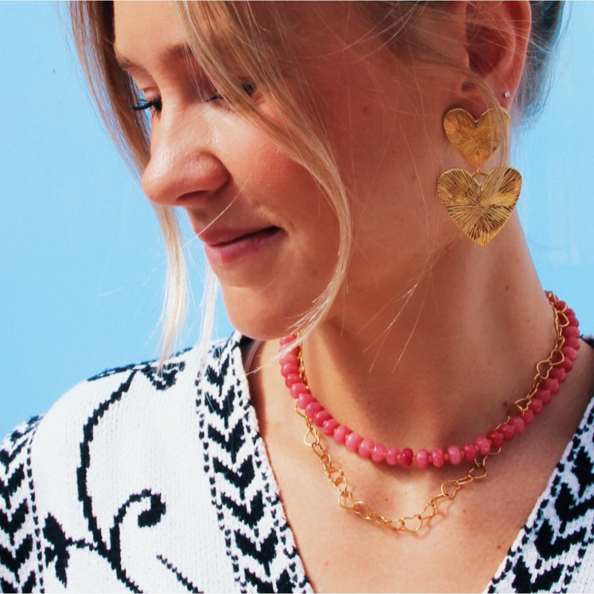Statement earring 2 hearts - Selva & Co