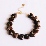 Armband met kralen van hartvormige hars XL - bruin - Selva & Co