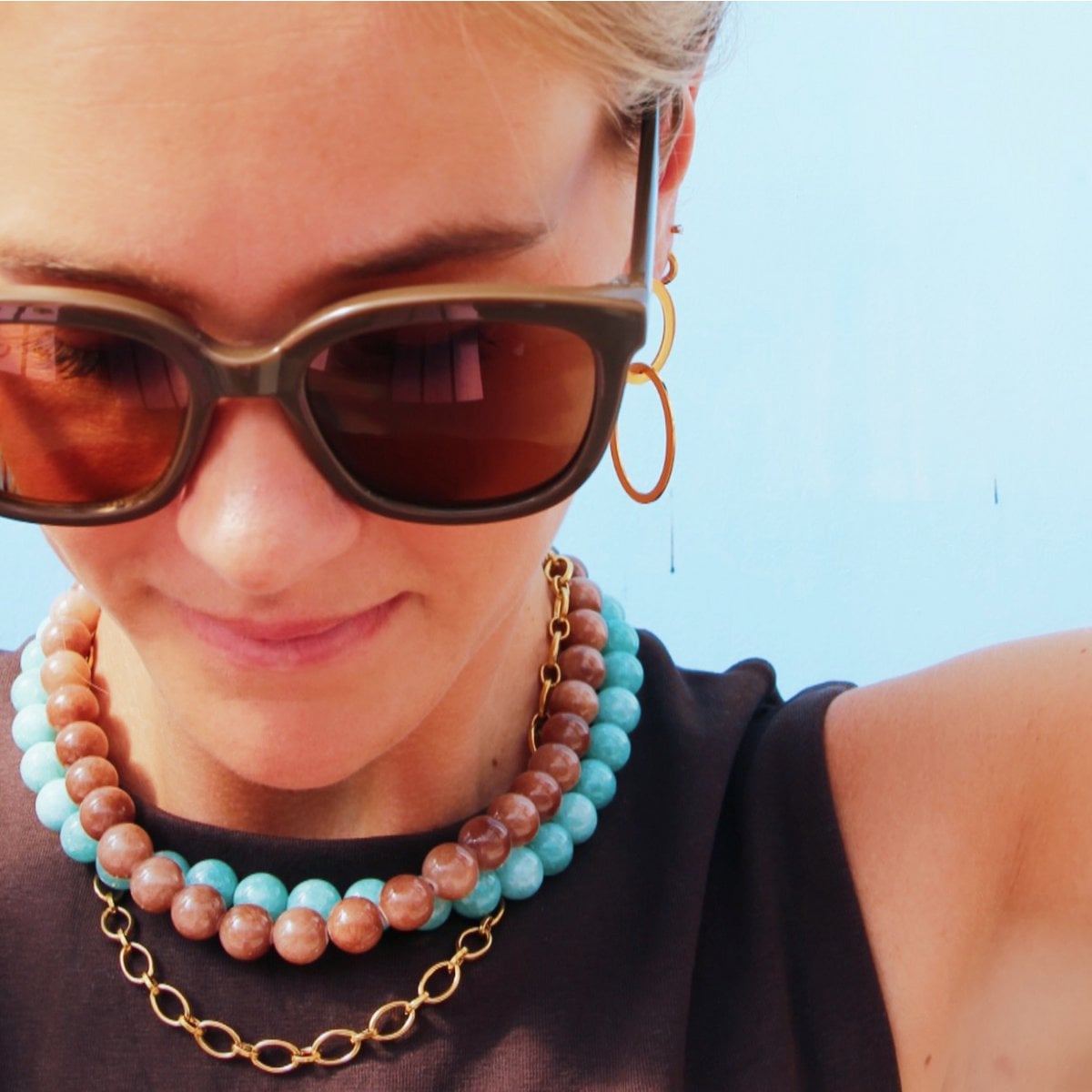 Natuurlijke stenen kralenketting XL - bruin - Selva & Co