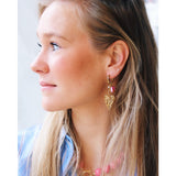 Oorringen met ketting, hart en cluster - roze/oranje - Selva & Co