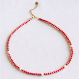 Kralenketting met parels - rood/roze - Selva & Co
