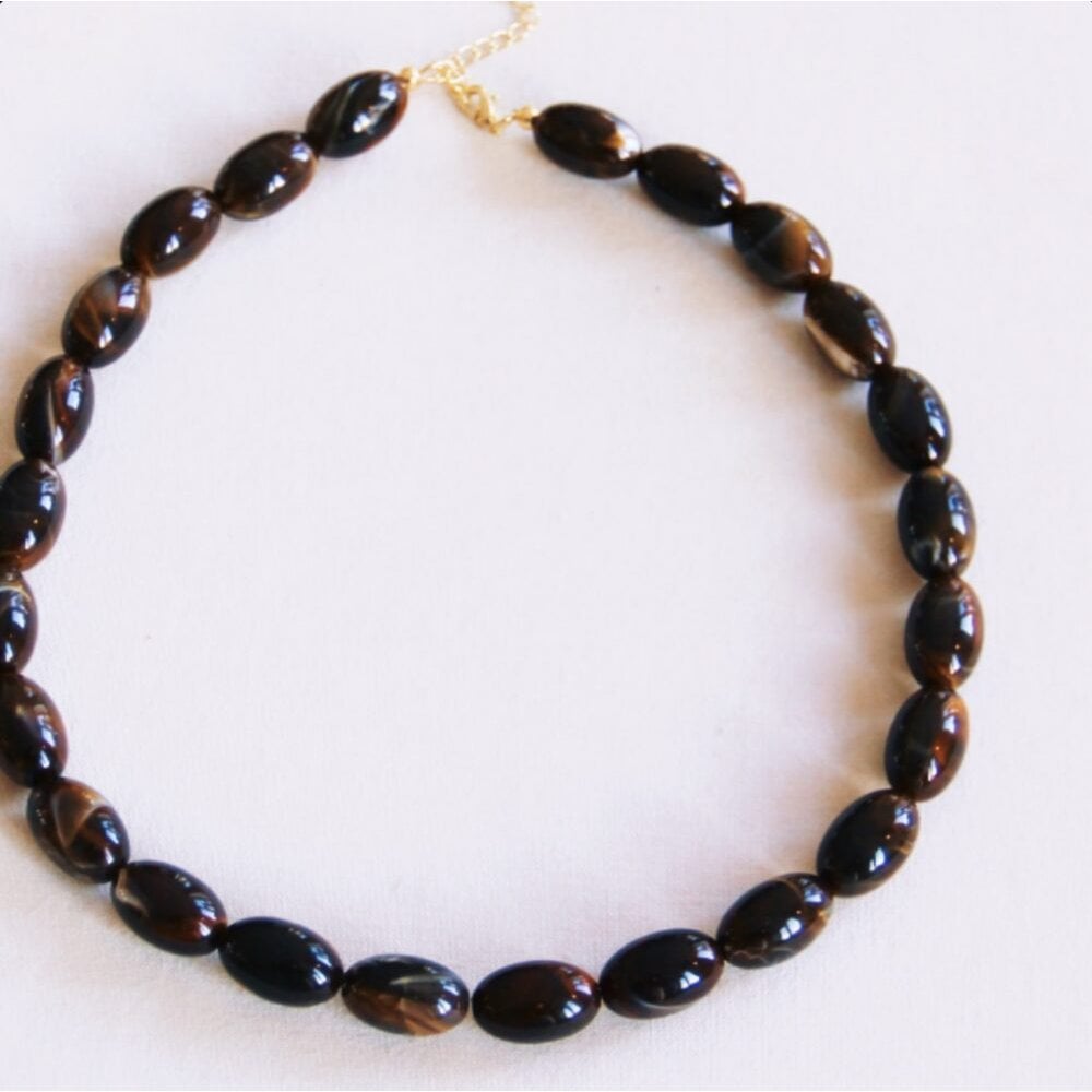 Oval bead necklace - brown - Selva & Co