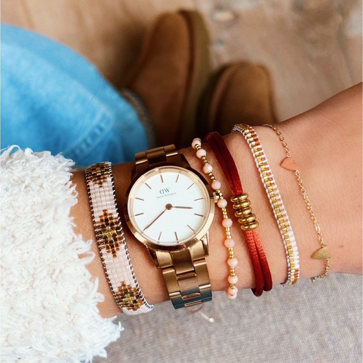 PC114: Weaving bracelet nude/cognac/goldplated - Selva & Co