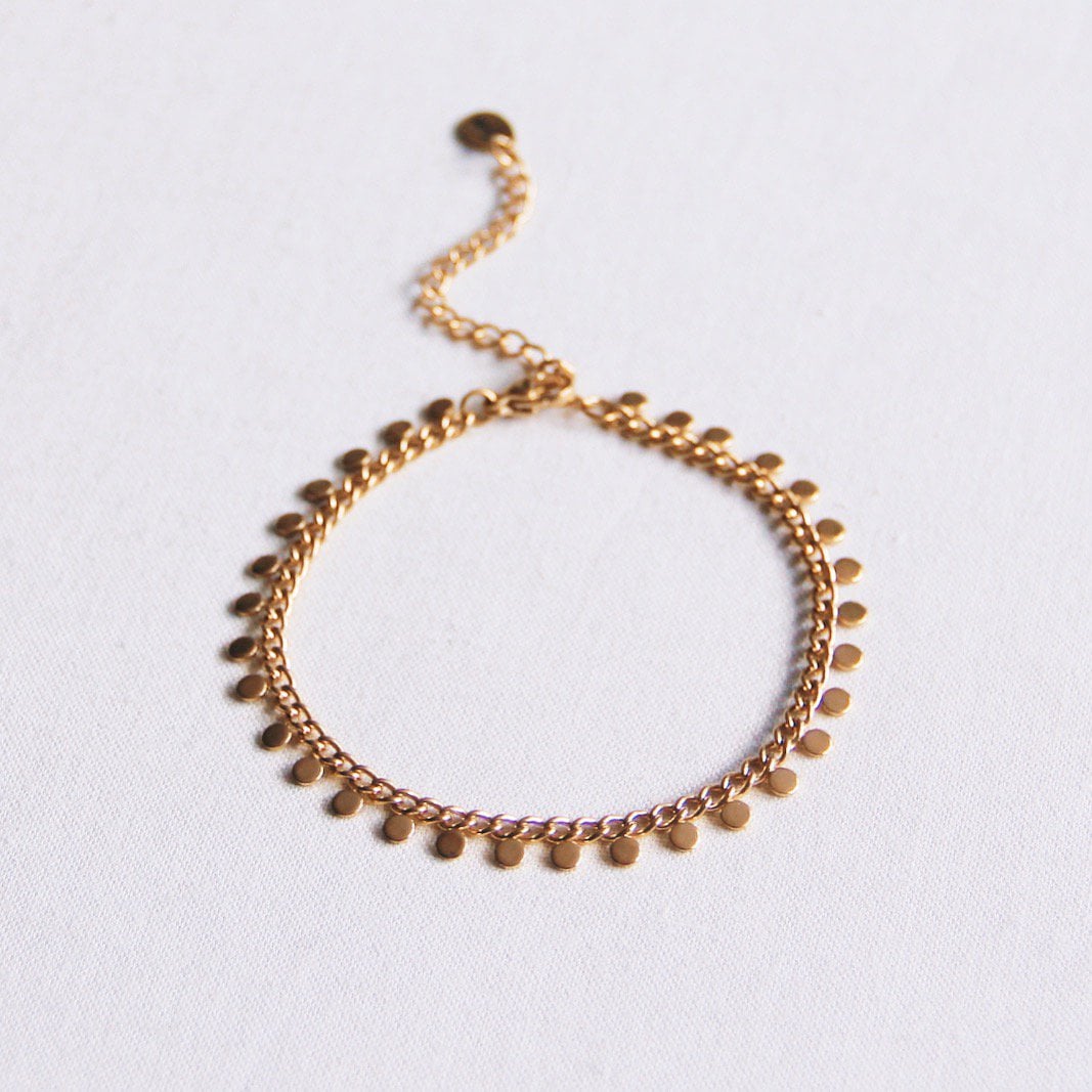 Stalen armband met ketting en munten - goud - Selva & Co