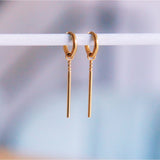 Stainless steel hoop earrings with bar and dots - gold - Selva & Co
