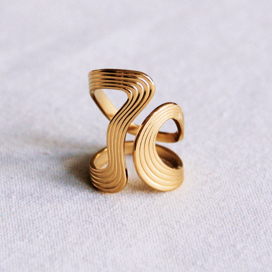 Statement Retro gestreepte XL-ring - goud - Selva & Co