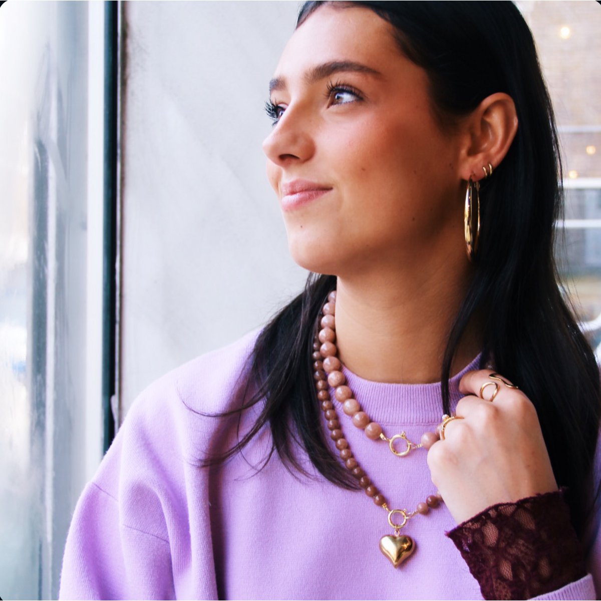 Natuurstenen kleine kralenketting - mokka - Selva & Co
