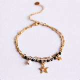 Roestvrijstalen dubbele armband met mini-facetten en ster - antraciet/goud - Selva & Co