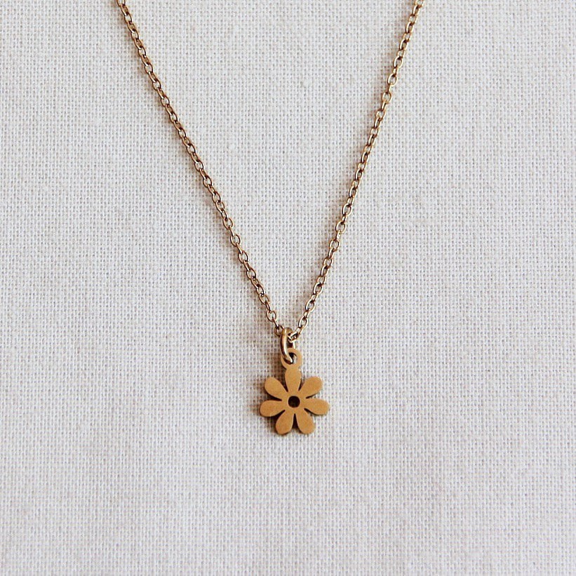 RVS fijne ketting met mini bloem - goud - Selva & Co