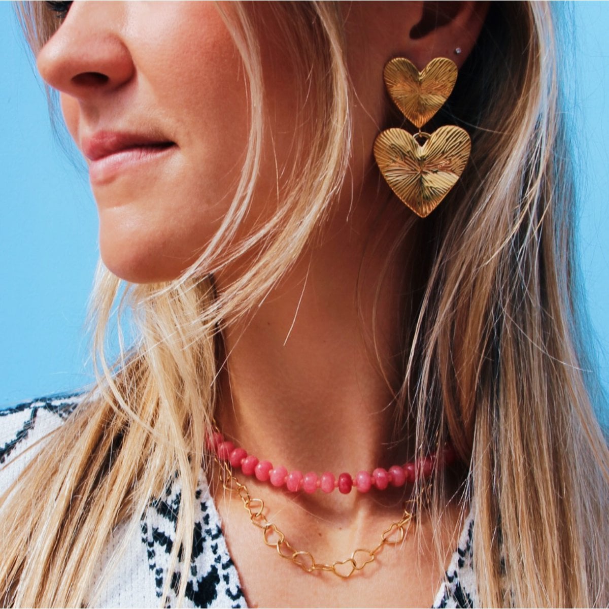 Statement earring 2 hearts - Selva & Co