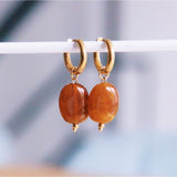 Wide hoop with oval resin charm - camel - Selva & Co