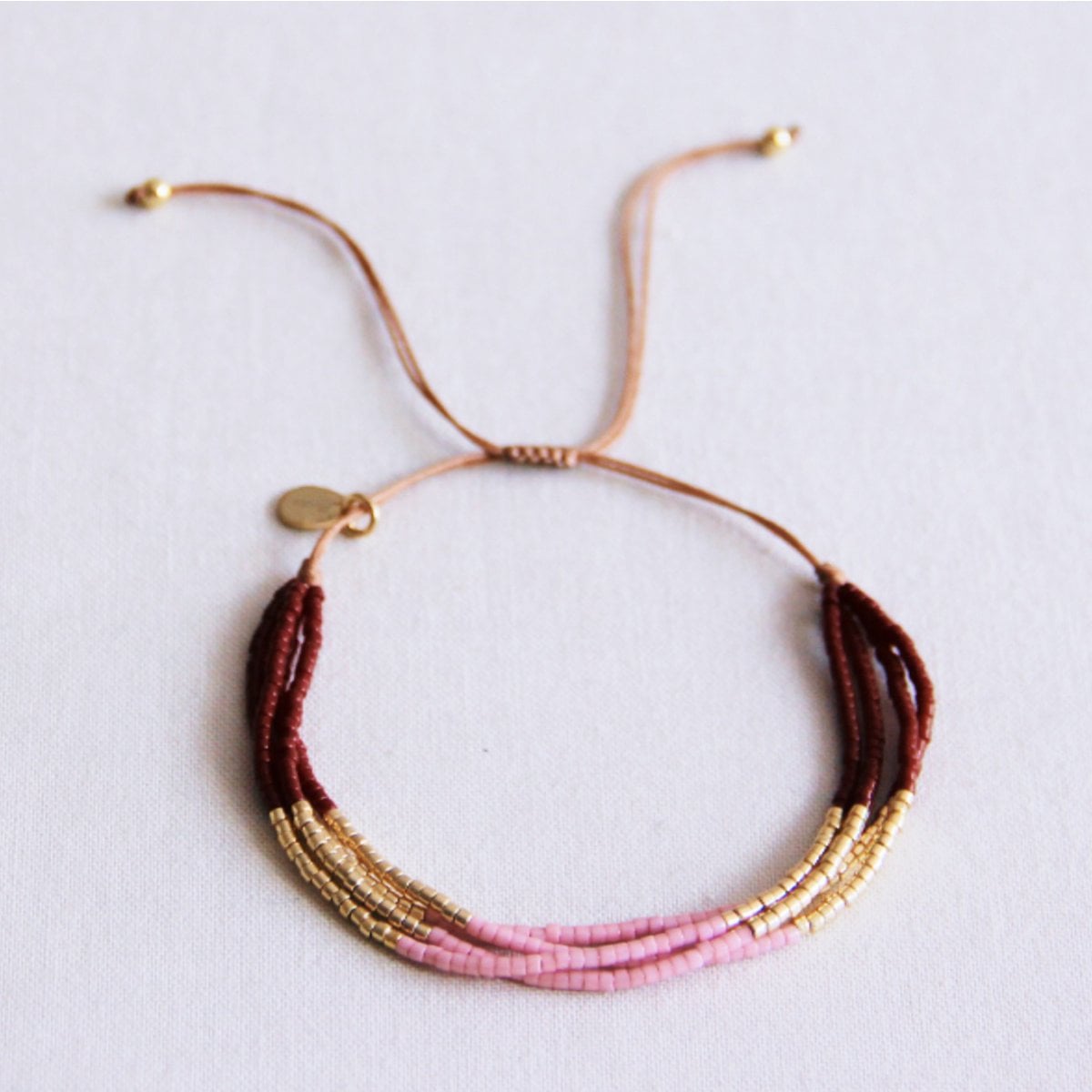 Quadruple miyuki bracelet - brown/lilac/gold-plated - Selva & Co