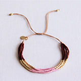 Quadruple miyuki bracelet - brown/lilac/gold-plated - Selva & Co