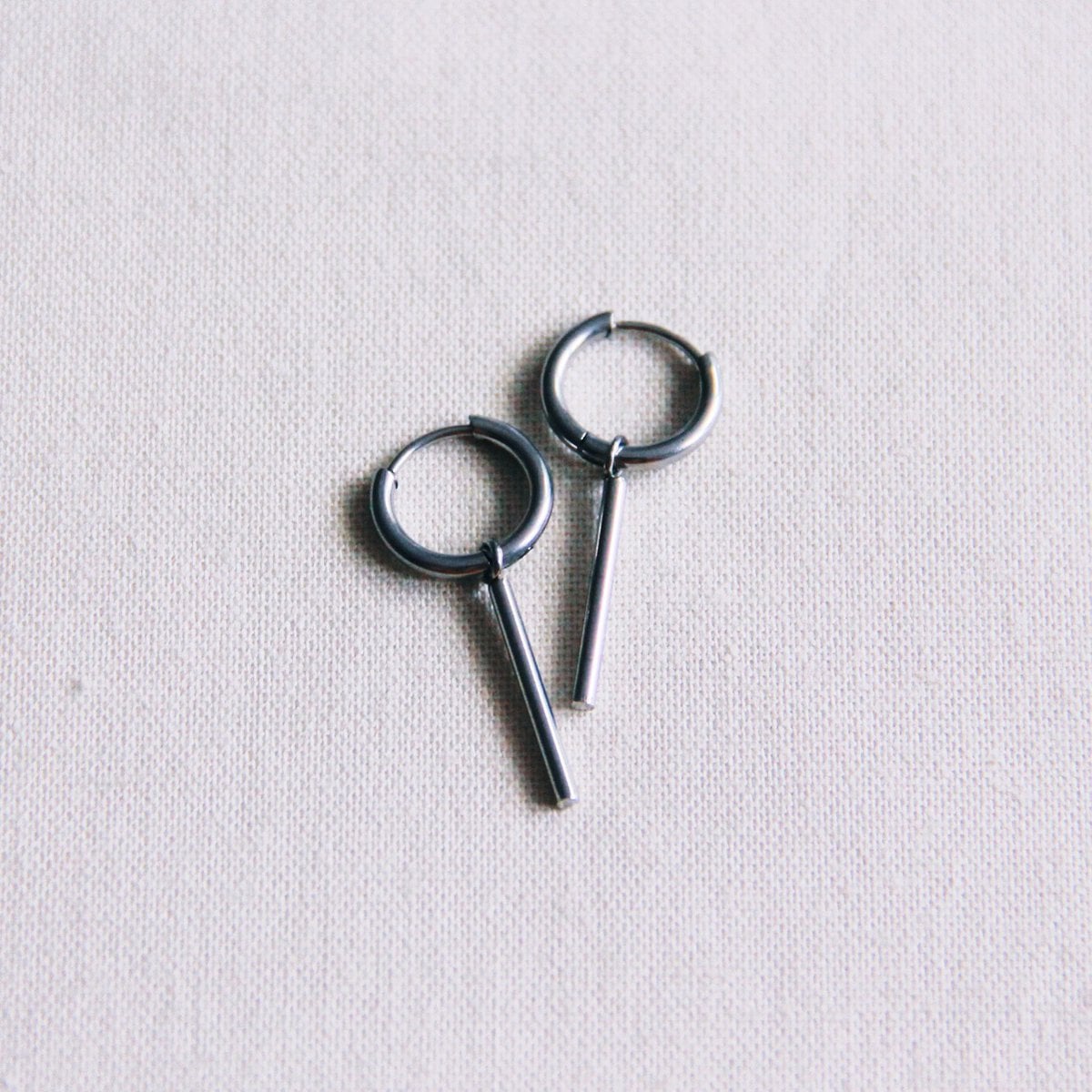 SS357 - Stainless steel creoles with bar - silver - Selva & Co