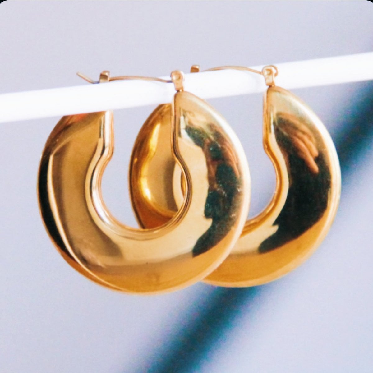 RVS brede platgedrukte creolen XL - goud - Selva & Co