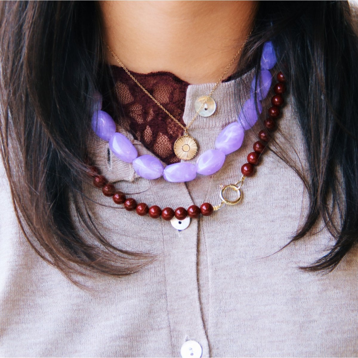 Beaded necklace 'nugget' large - lilac - Selva & Co