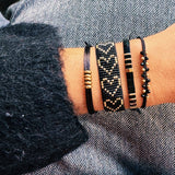Satijnen armband met ringen – donkerblauw/goud - Selva & Co