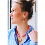 Oorringen met ketting, hart en cluster - roze/oranje - Selva & Co