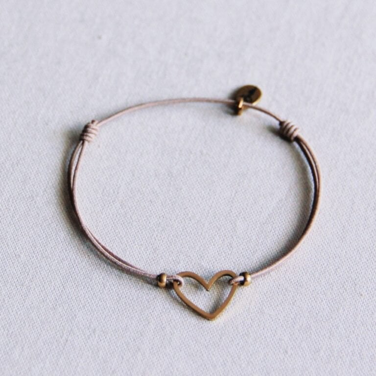 FW134: Elastic bracelet with open heart - taupe/gold - Selva & Co