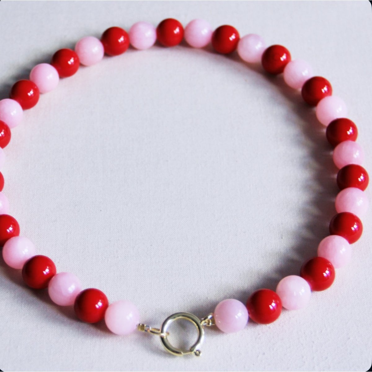 Natural stone bead necklace XL - red/pink - Selva & Co
