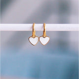 Stainless steel hoop earrings with mini heart – white - Selva & Co