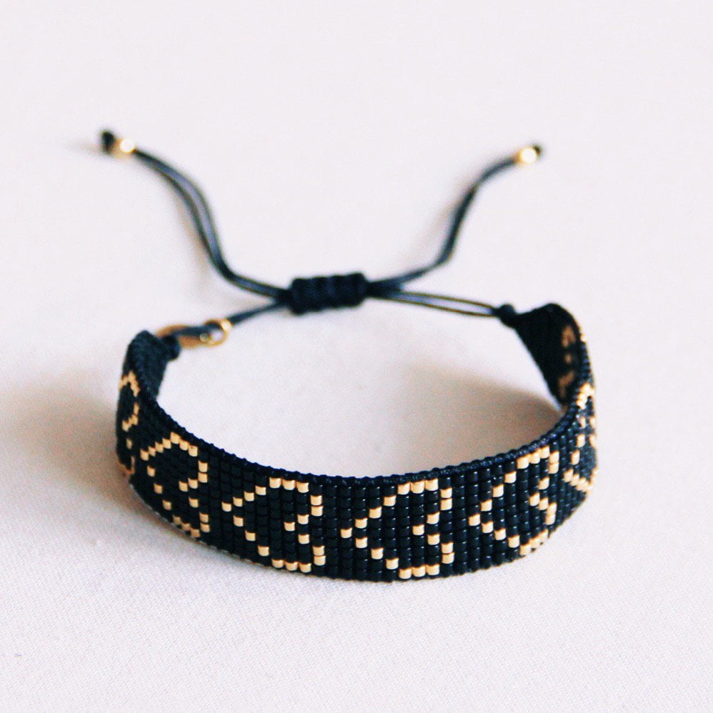 Heart woven bracelet - black/gold plated - Selva & Co
