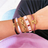 Geweven miyuki- armband gestreept - naakt/roze/bruin - Selva & Co