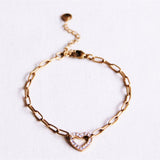D-ketting armband met kristallen hart bedel - goud - Selva & Co