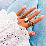 Statement ring met ovale steen - parelmoer - Selva & Co