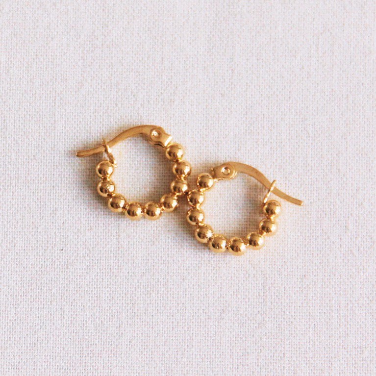 Stainless steel creole 14mm "balls" - gold - EA504 - Selva & Co