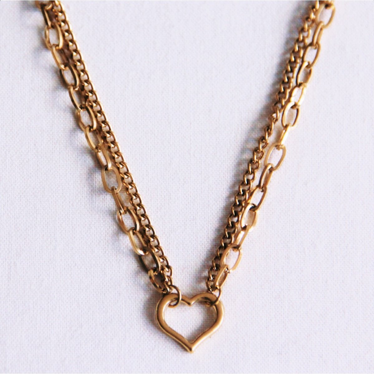 Dubbele ketting met open hart - goud - Selva & Co