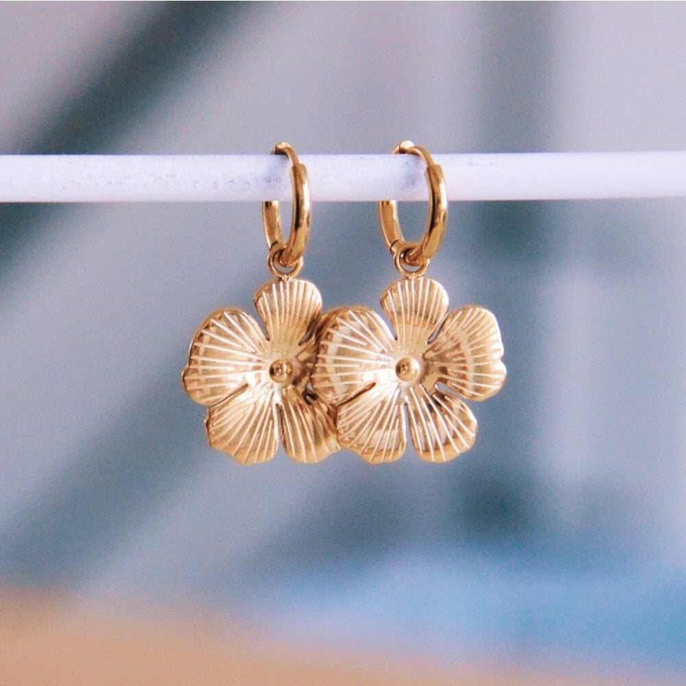 Stainless steel hoop earrings with open flower Copy - Selva & Co