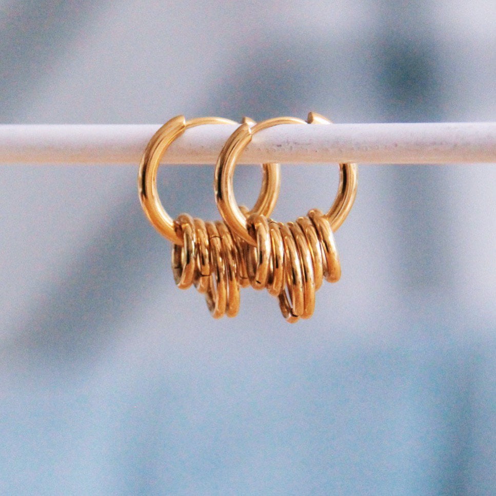 Stainless steel earring with rings - gold - Selva & Co