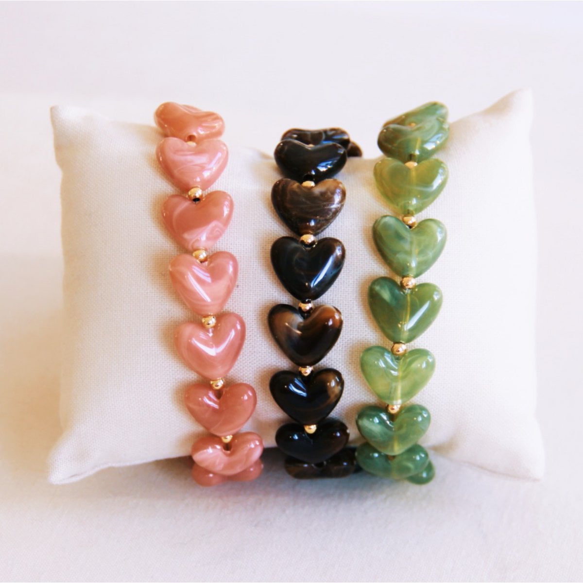 XL armband met hars hartkralen - groen - Selva & Co