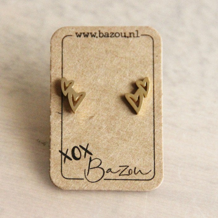 OS440 - Stainless steel ear studs double heart - gold - Selva & Co