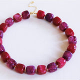 XL vierkante kralenketting - magenta/kers - Selva & Co