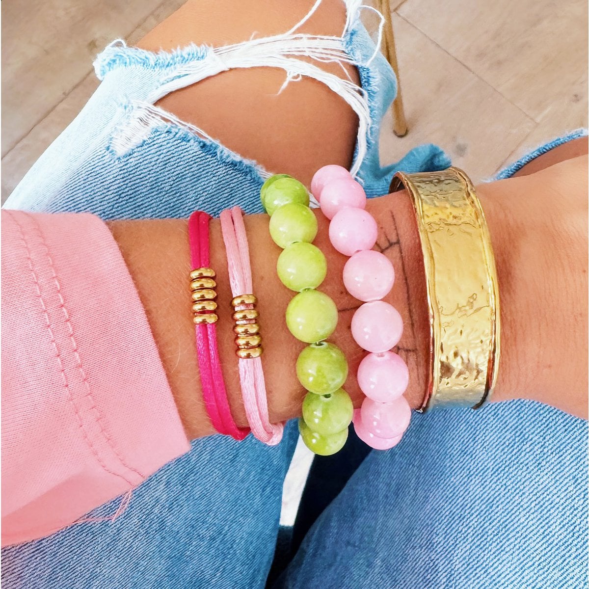 Armband van natuurlijke stenen kralen XL - oranje - Selva & Co