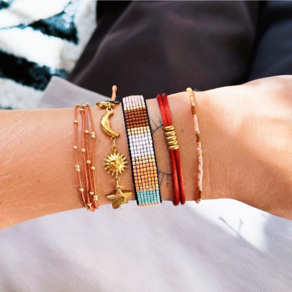 Miyuki bracelet mix - pink/orange/nude/cognac - Selva & Co