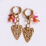 Oorringen met ketting, hart en cluster - roze/oranje - Selva & Co