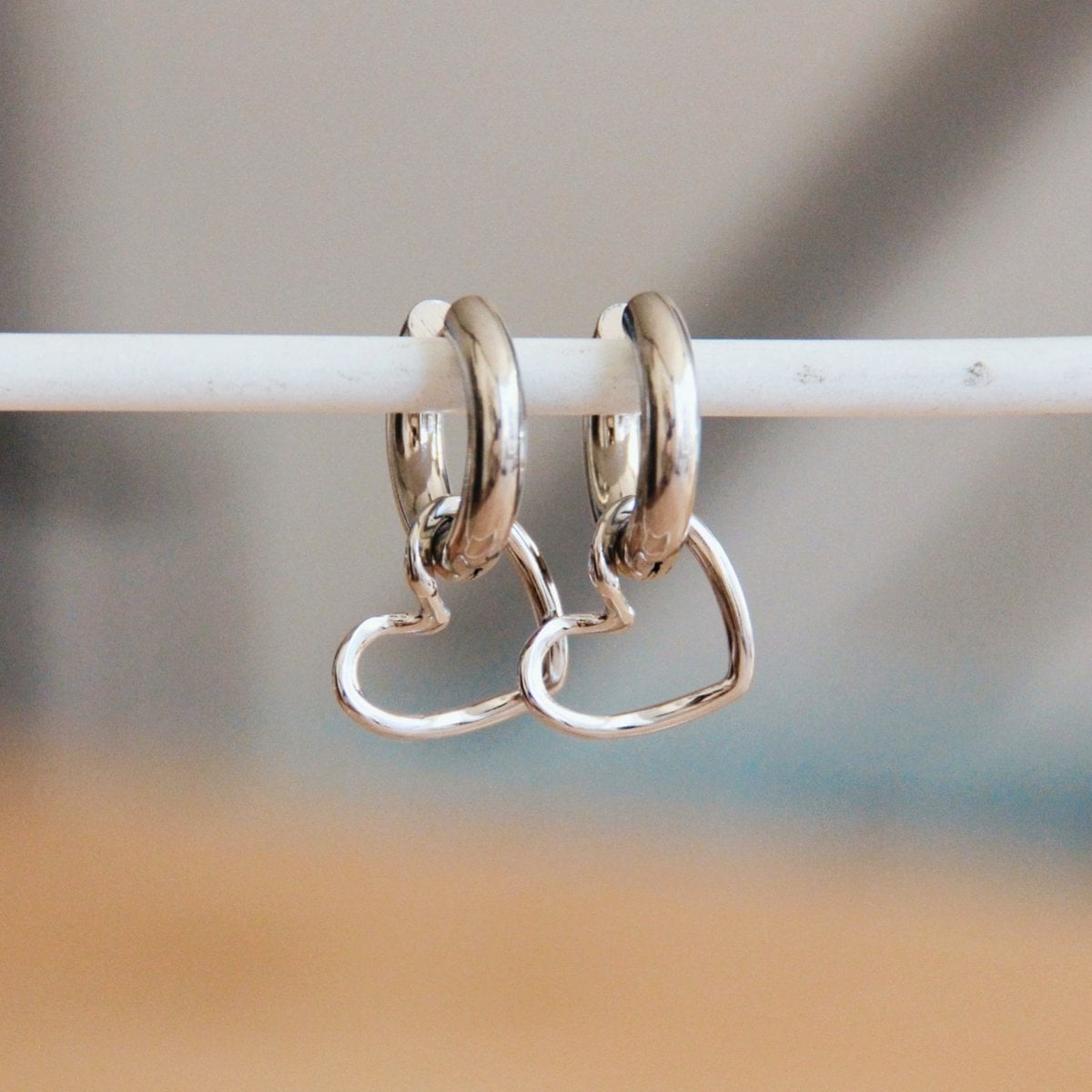 Stainless steel wide creole with open heart - silver - Selva & Co