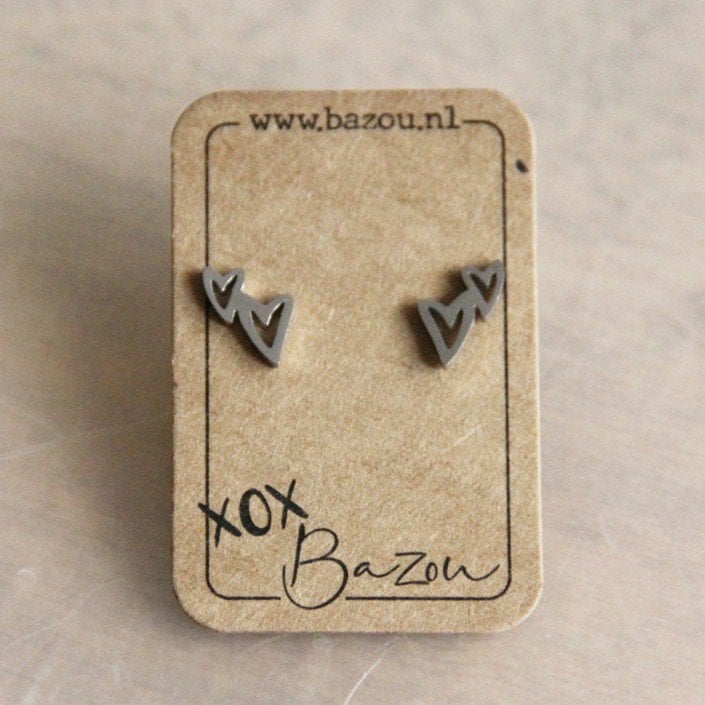 OS441 - Stainless steel ear studs double heart - silver - Selva & Co