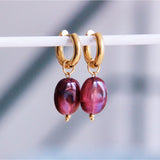 Wide hoop with oval resin pendant - purple - Selva & Co